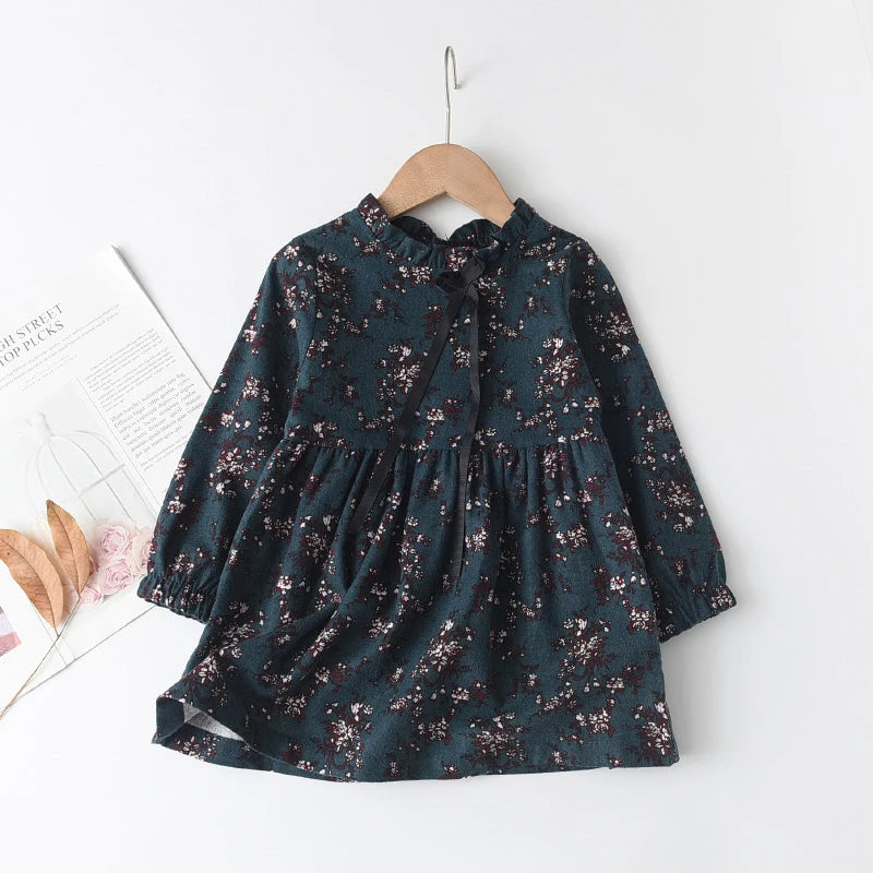 New Spring Autumn Girls Princess Dress Cotton Dresses For Kids Full Printed Flower Infant Dress Long Sleeve Girl Costume 2-8T