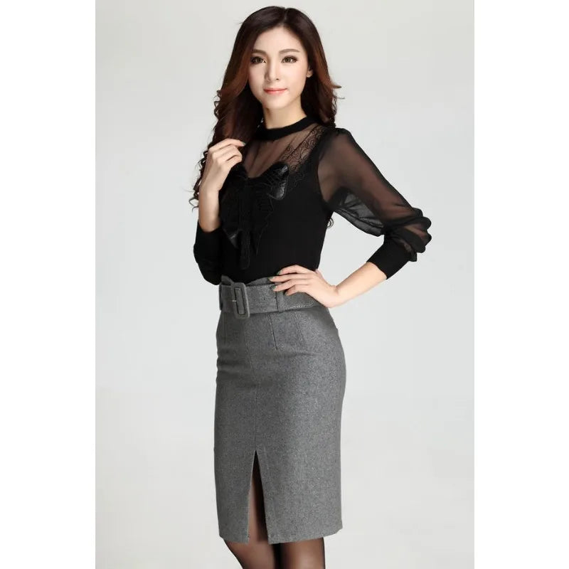 Fashion new large size high waist fashion casual mid-length wool pencil skirt women's skirts women.