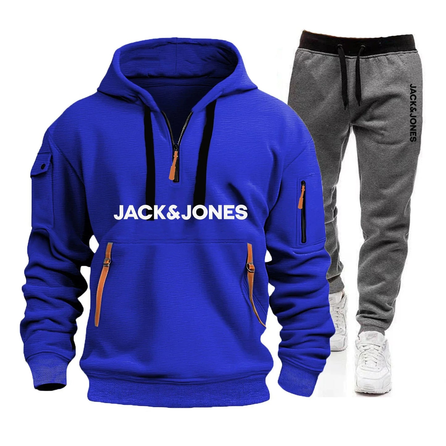 Two sets of men's sportswear for autumn/Winter 2025, including a sweatshirt and two sets of fitness jogging pants with wool caps