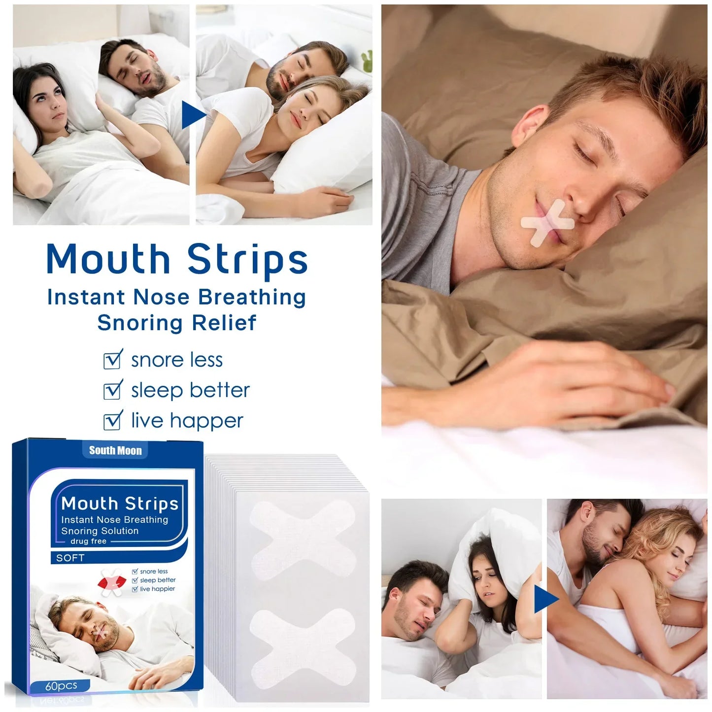 60PC Anti-Snoring Mouth Sticker Children Adult Night Sleep Lip Nose Breathing Improving Patch Mouth Correction Orthosis Tape