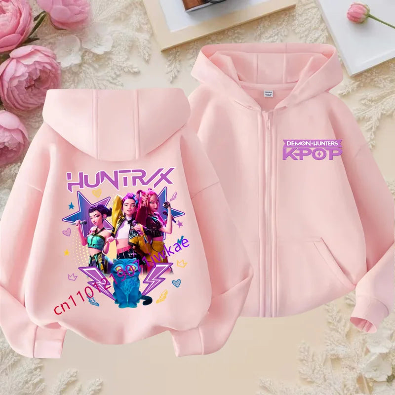 Kid Girl Boy Sweatshirt Zipper Pink Hoody Baby Casual Tops Funny Zip Up Sweatshirts Kpop Demon Hunters Hoodie Children Clothes