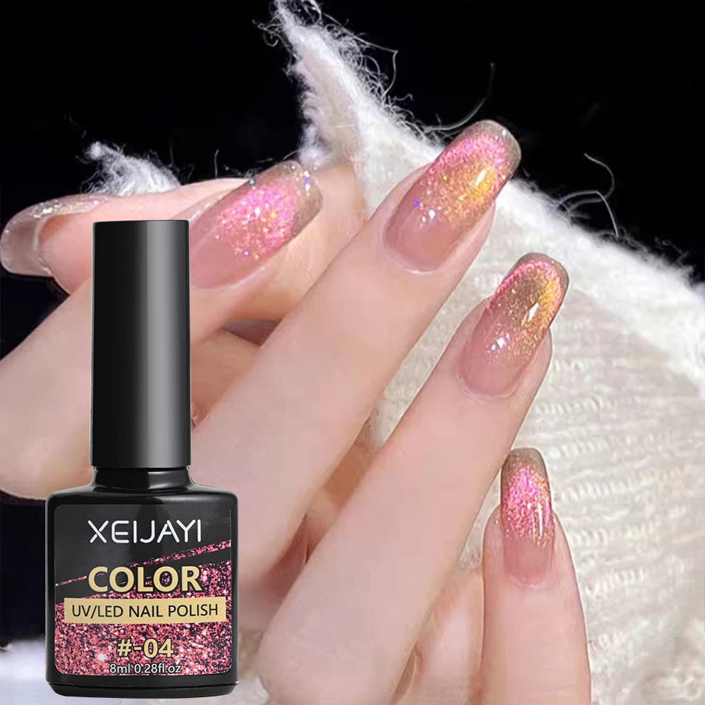 6ml Cat Eye Gel Nail Polish Shiny Magnetic Gel Semi Permanent Soak Off UV Gel Glitter Manicure Crystal Starry Nail Gel Varnish *