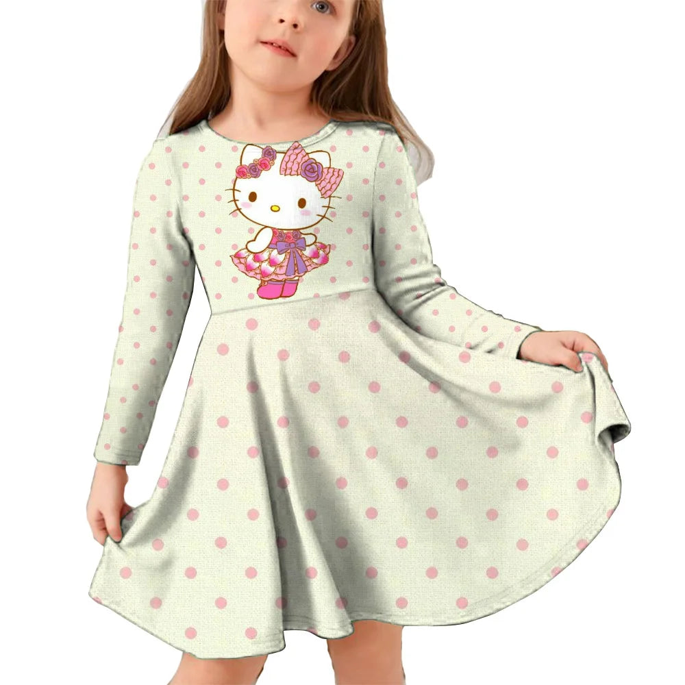 Hello Kitty Kuromi Autumn Dress Girl Dresses Children Dresses Kawaii 3d Cartoon Print Cute Kuromi Girl Clothing Vestidos
