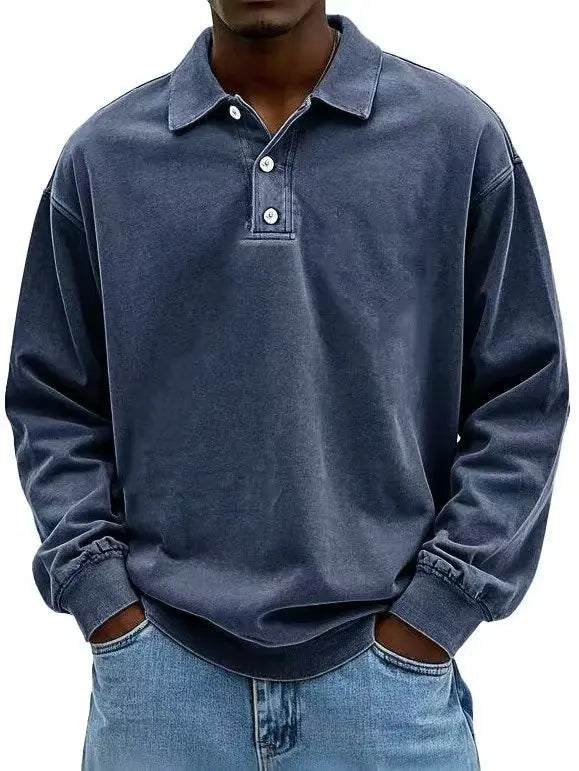 2025 New Men's Business Casual Polo Shirt with a Collar and Long Sleeves Breathable and Quick Drying Versatile Top