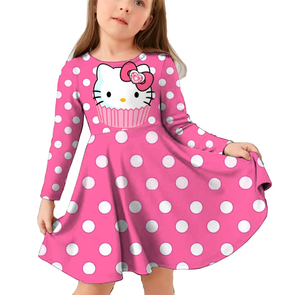 Hello Kitty Kuromi Autumn Dress Girl Dresses Children Dresses Kawaii 3d Cartoon Print Cute Kuromi Girl Clothing Vestidos