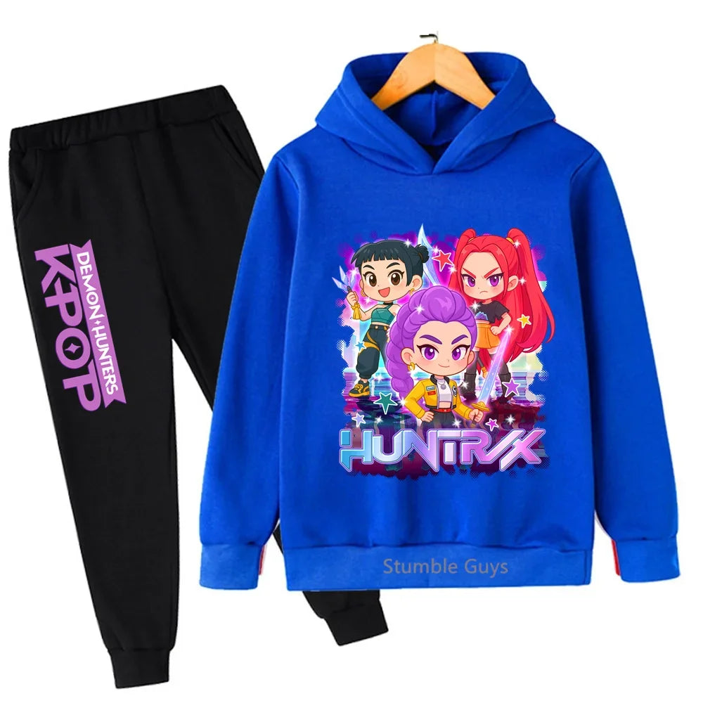Sportswear Boys Girls Kids Kpop Demon Hunters Hoodie Set 3-14Y Autumn Daily Wear