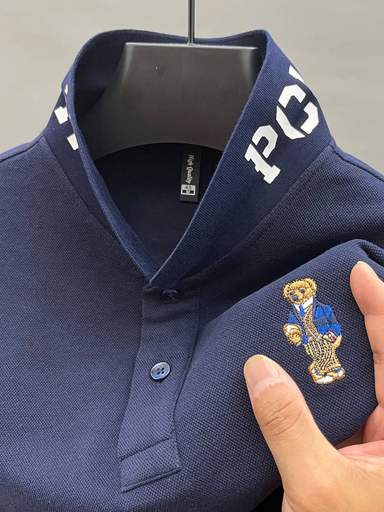 Luxury Brand 100 Pure Cotton Men's Polo Shirt Lapel Bear Embroidery Long Sleeve Autumn New T-shirt Business Fashion Menswear Top