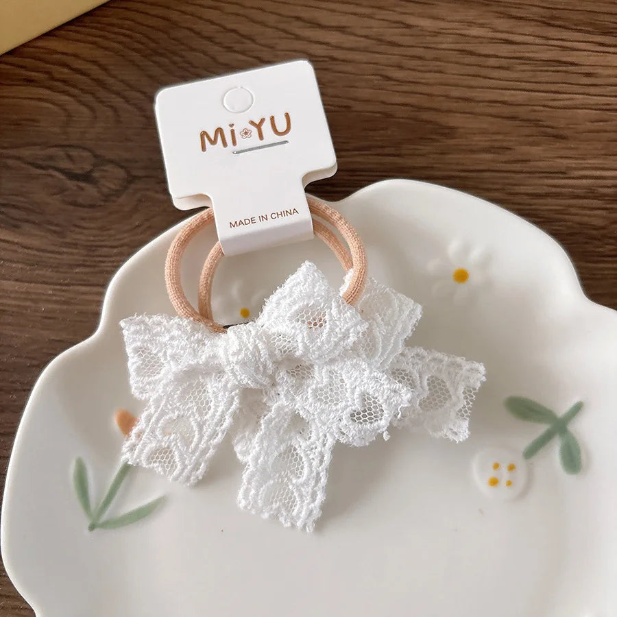 Cute Lace Bow Hairpins Girls Kids Baby Child Tie Hair Clips Barrettes Accessories Elastic Hair Band Rope Ring Headwear Headdress