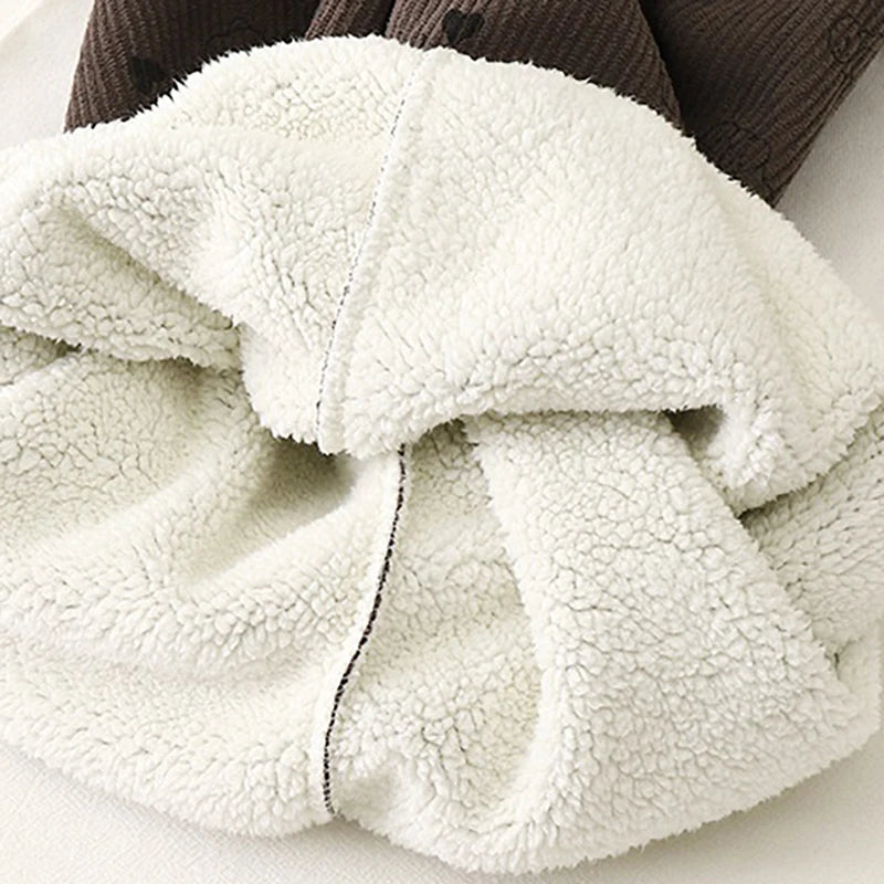 Winter Warm Fleece Lined Kids Pants Printed Toddler Boys Girls Trousers Retro Polka Dot Pattern Children's Clothes