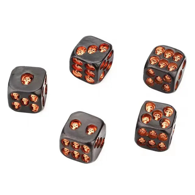 Creative 5pcs 18mm Skull Dice Gold Resin Statue Halloween Board Game Dice Office Desk Decor Toy Halloween Party Decoration