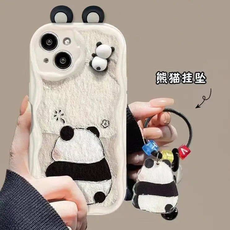 3D Panda Ears Frog Pendant Case for Xiaomi Redmi Note 14 13 12 Pro Plus 5G 10 11 Pro 10S 11S 12S Redmi 13 14C 12 13C 4G Cover