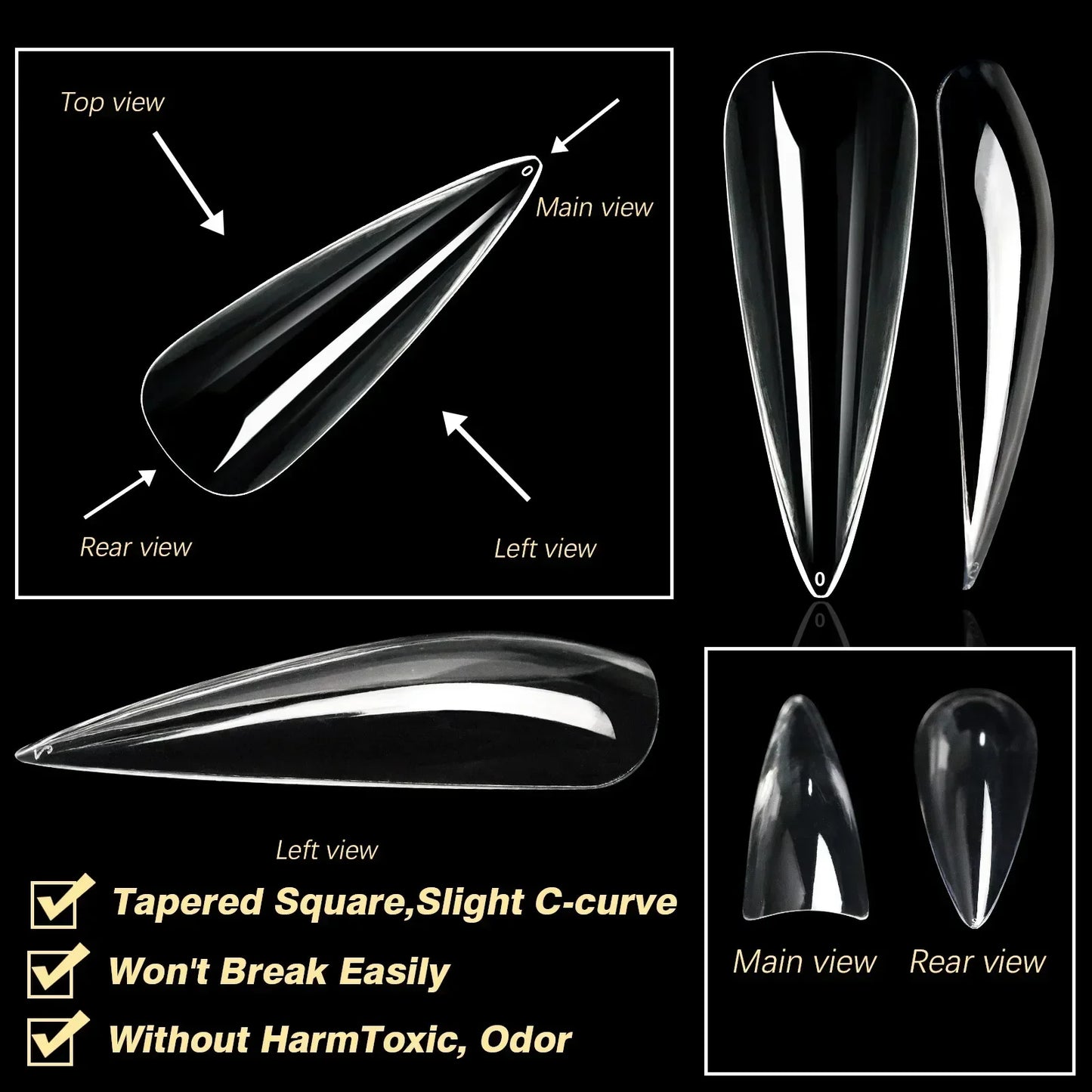 250/500/600pcs Soft Gel False Tips Natural Sculpted Ballet Coffin Almond Fake Nails Full Cover Press On Nails DIY Nail Supplies