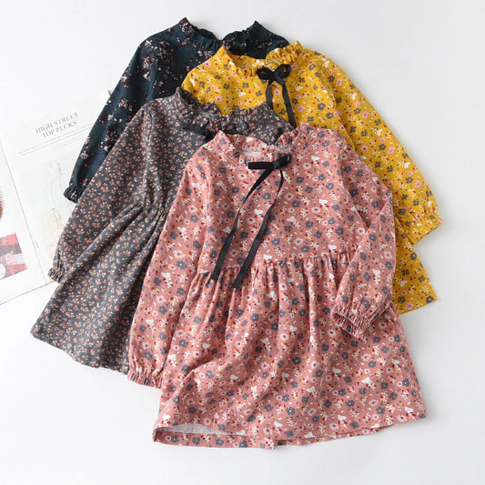 New Spring Autumn Girls Princess Dress Cotton Dresses For Kids Full Printed Flower Infant Dress Long Sleeve Girl Costume 2-8T