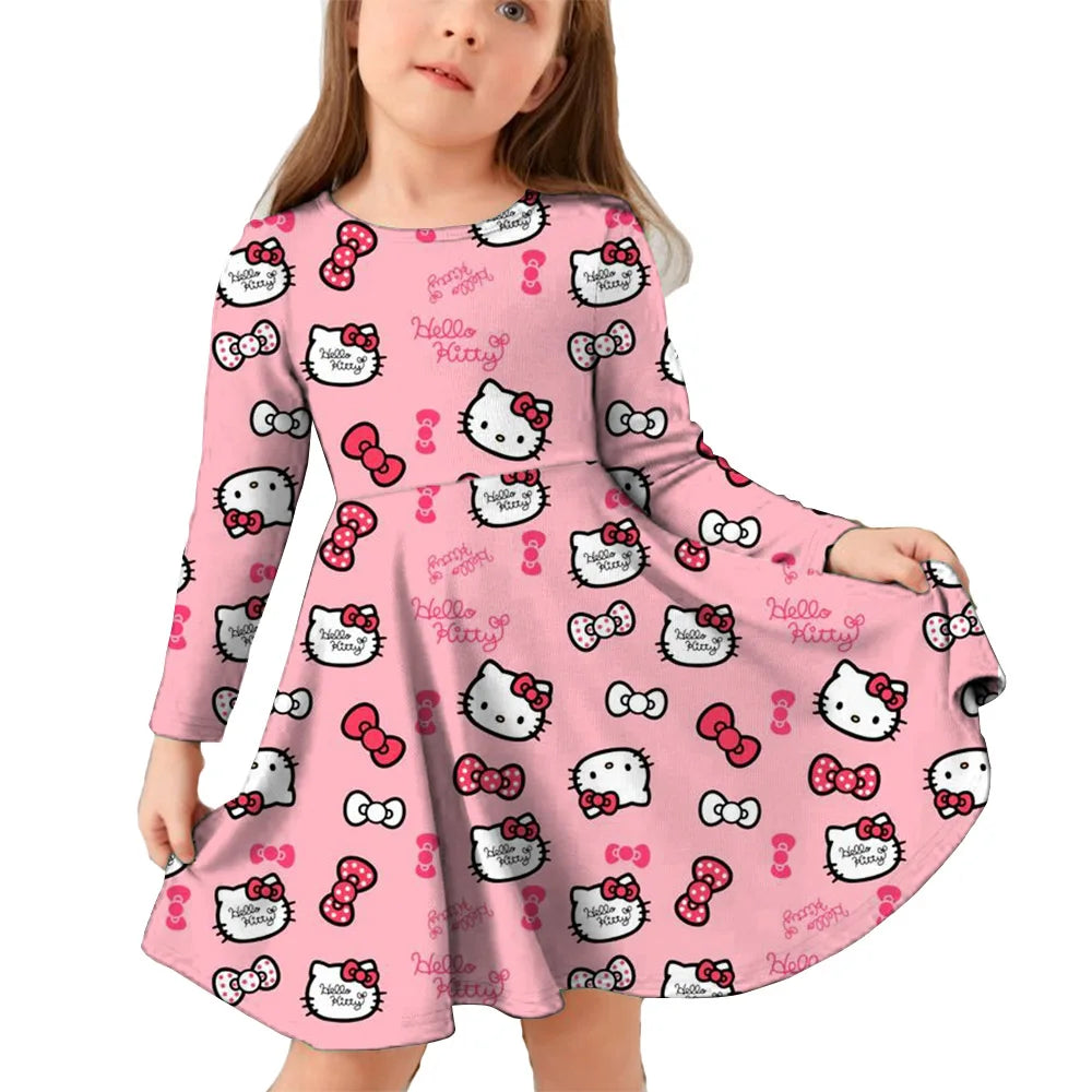 Hello Kitty Kuromi Autumn Dress Girl Dresses Children Dresses Kawaii 3d Cartoon Print Cute Kuromi Girl Clothing Vestidos