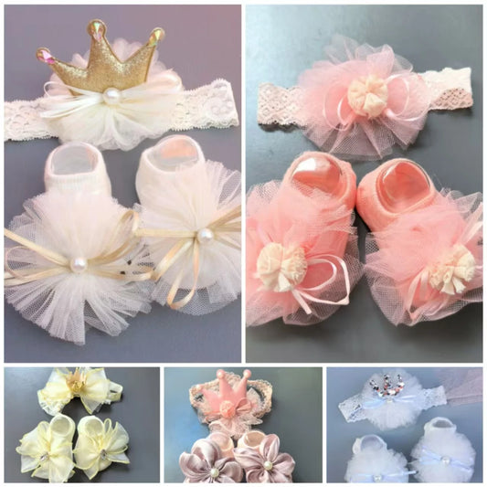 Premium Baby Gift Set - Floral Crown Headband & Non-Slip Boat Socks, Ultra-Soft Hypoallergenic Cotton for Newborns & Toddlers