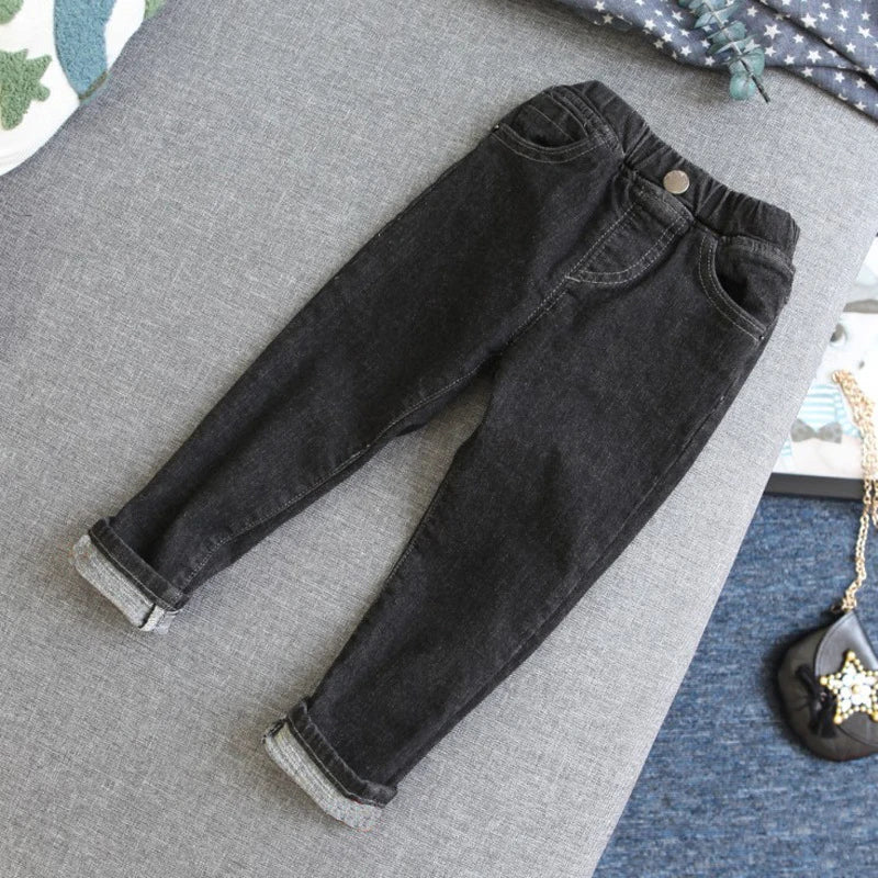 Baby Kids Spring Autumn Winter Thick Warm Jeans With Fleece For 1-7 Years Boys Girls Casual Denim Pants Kids Children Trousers