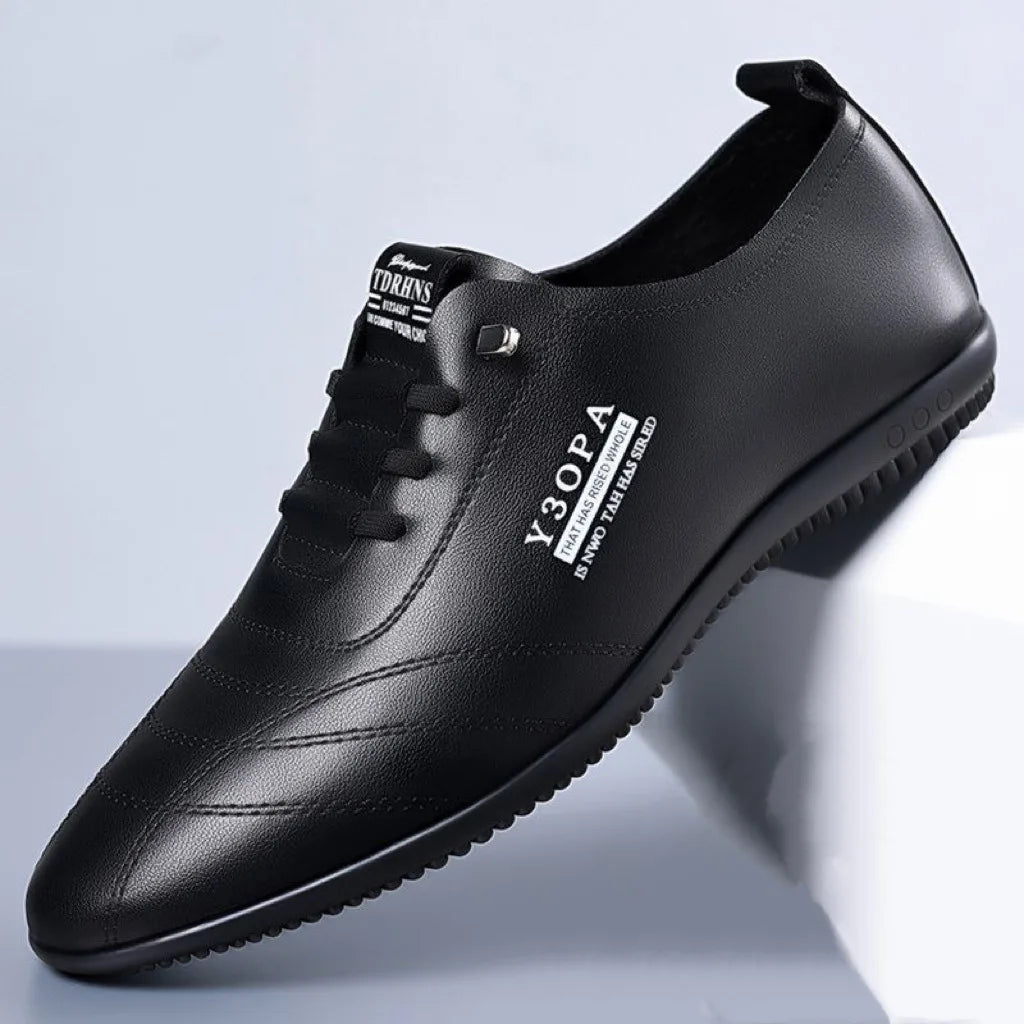 Men's Leather Shoes New Black Soft Bottom Anti Slip and Breath Shoes 2025 Men's Business Dress Casual  Luxury Light Flat Zapatos
