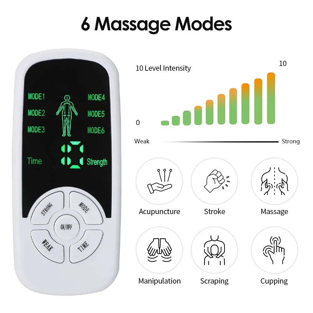 EMS Pulse Electric Muscle Stimulator Back Neck Body Massager Tens Acupuncture Meridian Physiotherapy Digital Massage with Pads