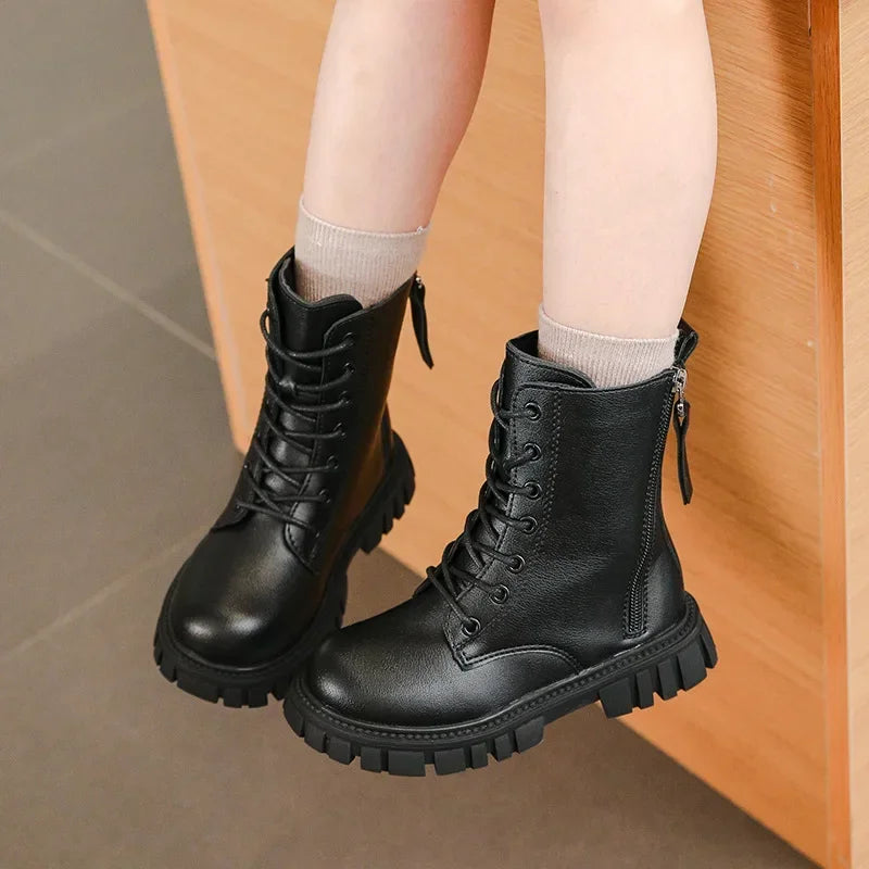 Boys Girls Ankle Boots Thick Soft Sole 2024 New Kids Motorcycle Boots with Double Zipper Children Warm Boots Round Toe Fashion