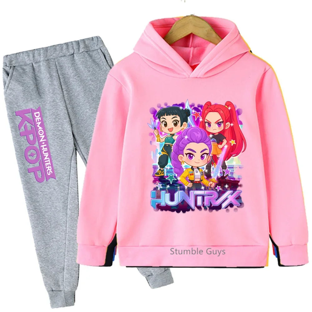 Sportswear Boys Girls Kids Kpop Demon Hunters Hoodie Set 3-14Y Autumn Daily Wear