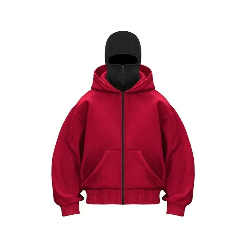 2025 Autumn Men Balaclava Y2K Gothic Harajuku Winter New Item Double Hooded Sweatshirt Men's Hooded Mask Zipper Sportswear Women