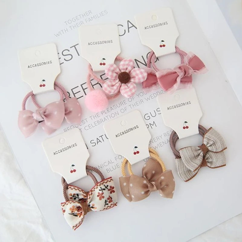 2Pcs Cute Princess Headwear Elastic Headband Children Ropes Baby Girls Bowknot Rubber Hair Band for Kids Headdress Accessories