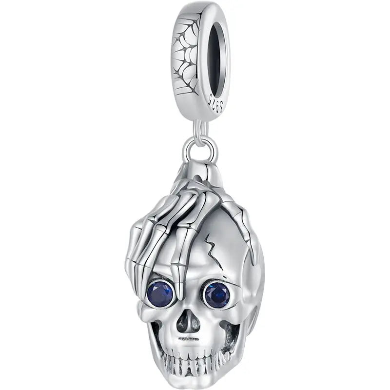 WOSTU 925 Sterling Silver Halloween Gift Purple Pendant Punk Skeleton Hand Bead Skull Butterfly Charm Fit DIY  Bracelet Necklace