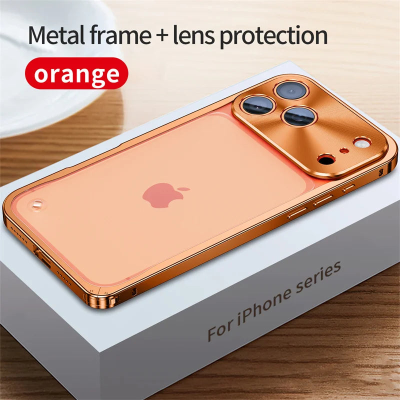 For iPhone 17 16 15 14 13 12 11 Por Max Plus Electroplated Metal Frame Semi Transparent Phone Case Shockproof Protective Cover