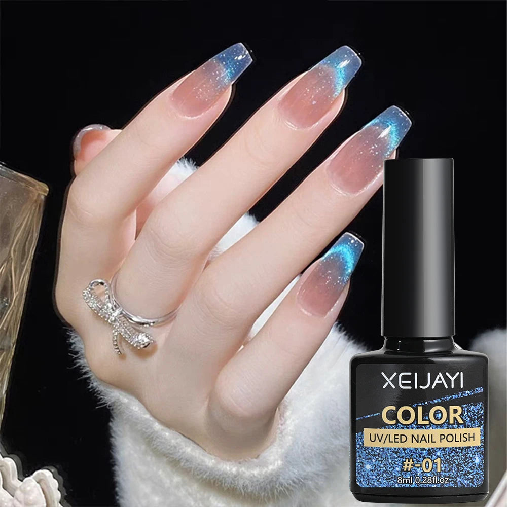6ml Cat Eye Gel Nail Polish Shiny Magnetic Gel Semi Permanent Soak Off UV Gel Glitter Manicure Crystal Starry Nail Gel Varnish *