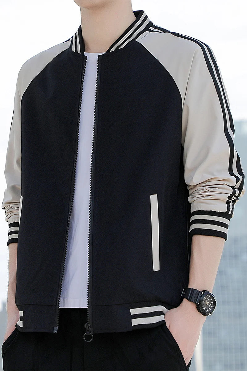 New autumn jacket for young men baseball collar two-bar jacket