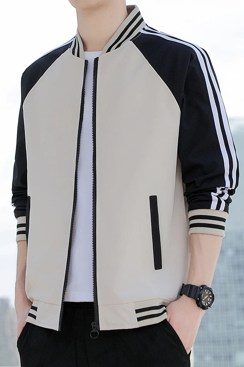 New autumn jacket for young men baseball collar two-bar jacket
