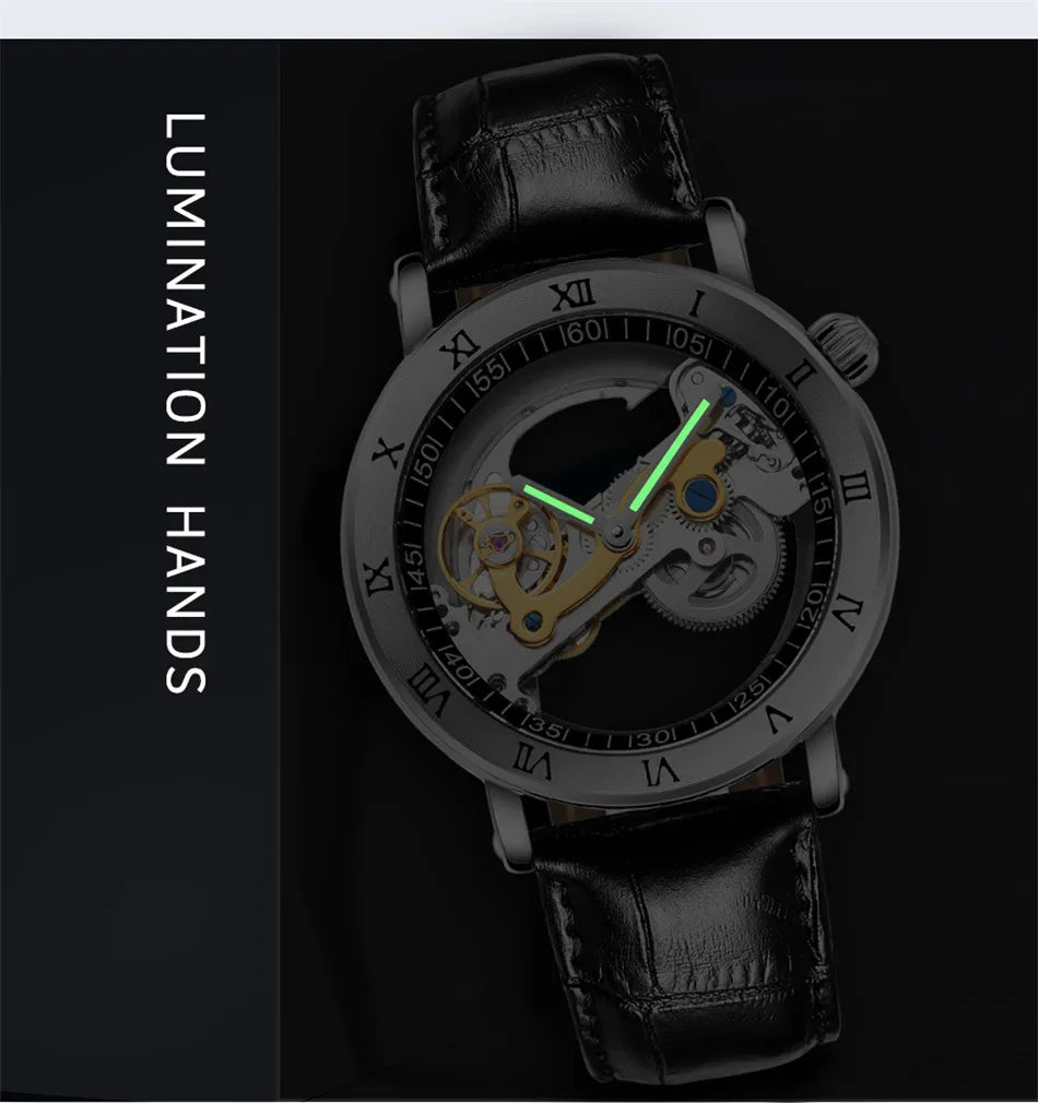 2020 Classic Luxury Gold Roma Watches Men Transparent Hollow Tourbillon Watches Men Automatic Self Wind Mechanical Wristwatches