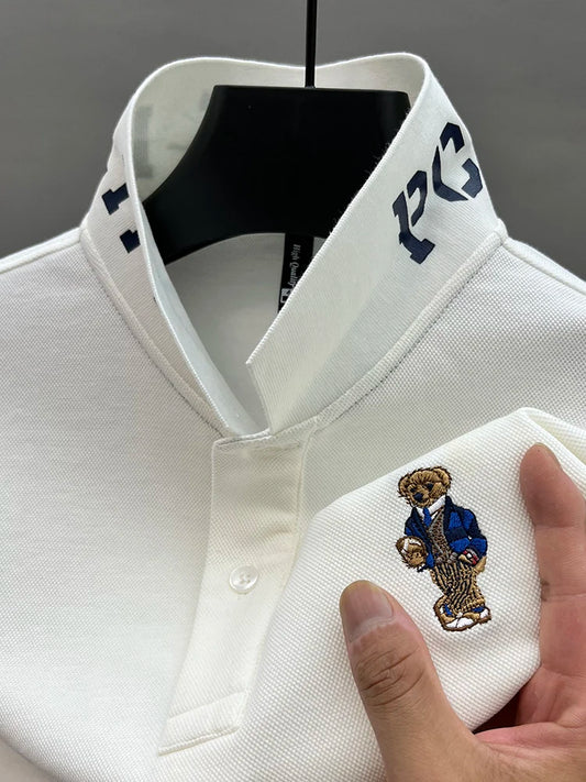 Luxury Brand 100 Pure Cotton Men's Polo Shirt Lapel Bear Embroidery Long Sleeve Autumn New T-shirt Business Fashion Menswear Top