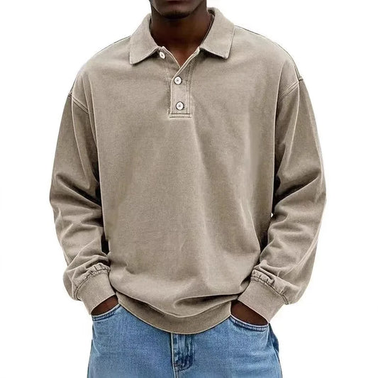 2025 New Men's Business Casual Polo Shirt with a Collar and Long Sleeves Breathable and Quick Drying Versatile Top