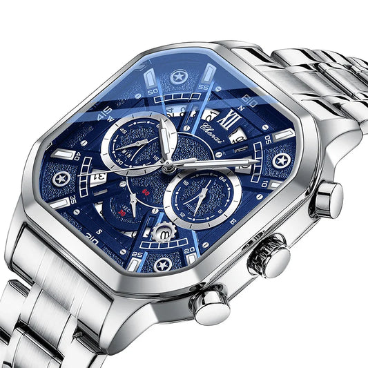 CHENXI High Quality Luminous Timing Function Watches For Man Silver Case Stainless Steel Strap Quartz Wristwatches Clock Gifts