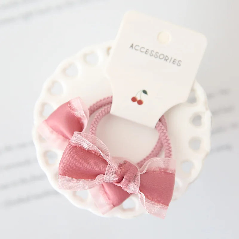 2Pcs Cute Princess Headwear Elastic Headband Children Ropes Baby Girls Bowknot Rubber Hair Band for Kids Headdress Accessories