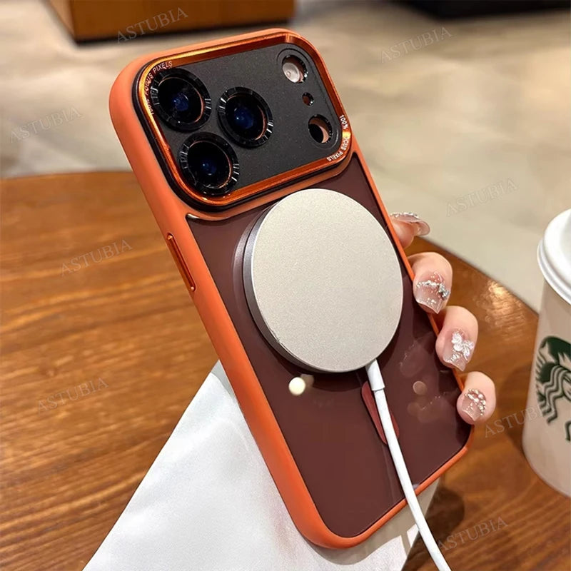 Luxury Magnetic Metal Lens Bumper Protection Case For iPhone 17 Air 16 15 14 13 12 11 Pro Max Plus Magsafe Acrylic Clear Cover