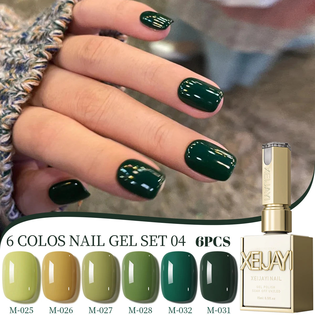 XEIJAYI 6Pcs 15ML Jelly Ice Transparent Nude Green Blue Green And Colorful And Pure Gel Nail Polish Set Peelable UV LED Gel Poli