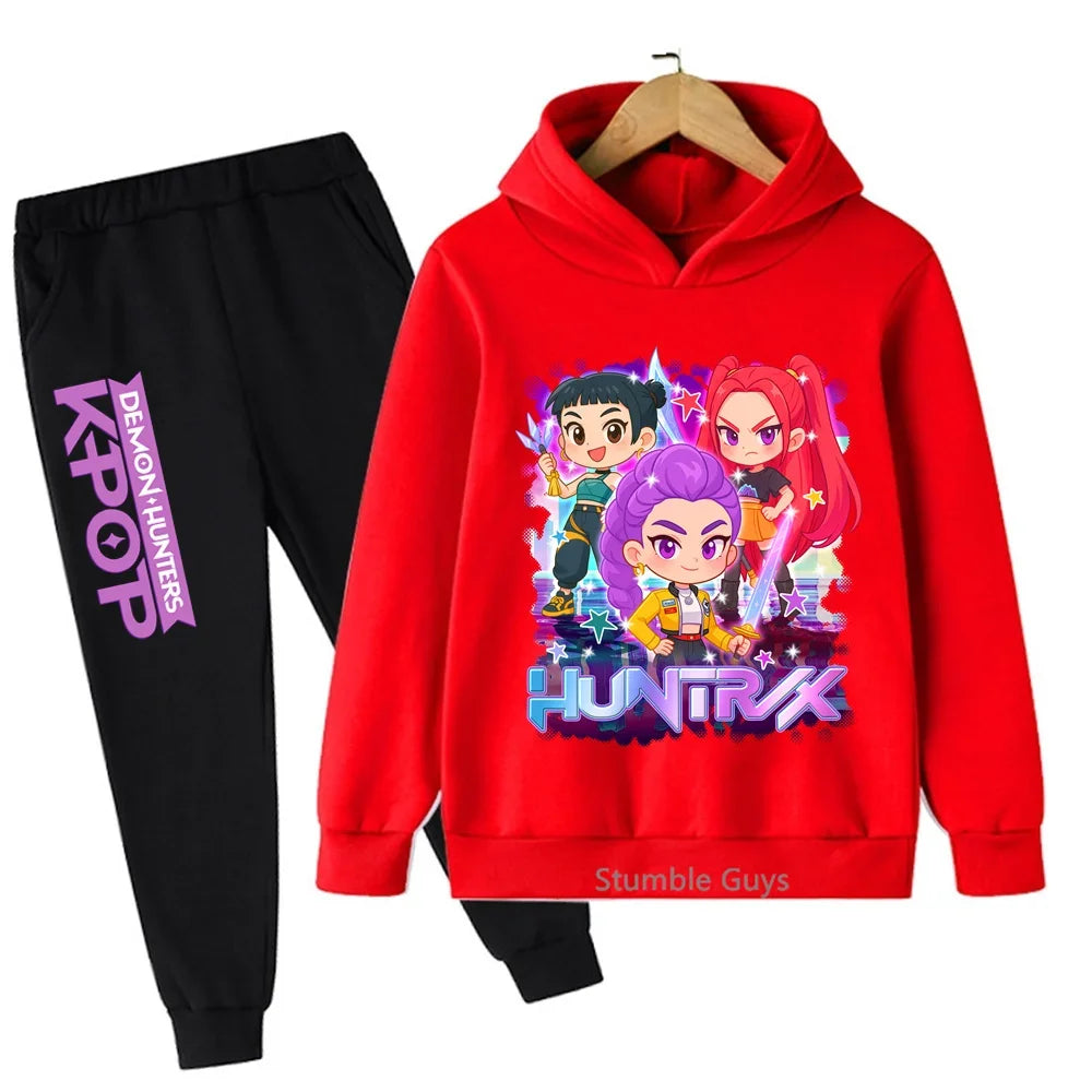 Sportswear Boys Girls Kids Kpop Demon Hunters Hoodie Set 3-14Y Autumn Daily Wear