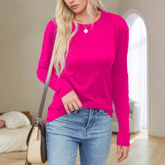 Women's New Spring Autumn Casual Round Neck Solid Color Base Layer Long Sleeve T-Shirt