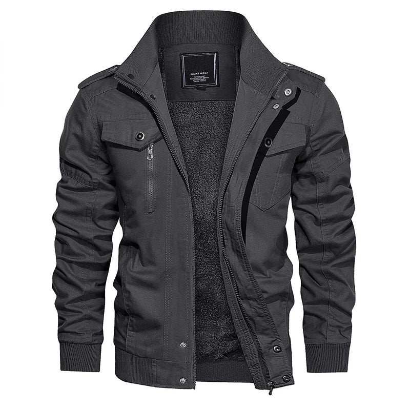 MAGCOMSEN Winter Fleece Men's Motorcycle Jackets Thermal Bomber Jackets Stand Collar Windbreaker Multi-pockets Worker Coats