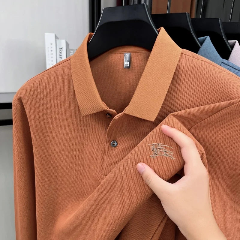 100% cotton long sleeve polo shirt spring and autumn fashion casual luxury brand exquisite embroidery lapel T-shirt new men wear