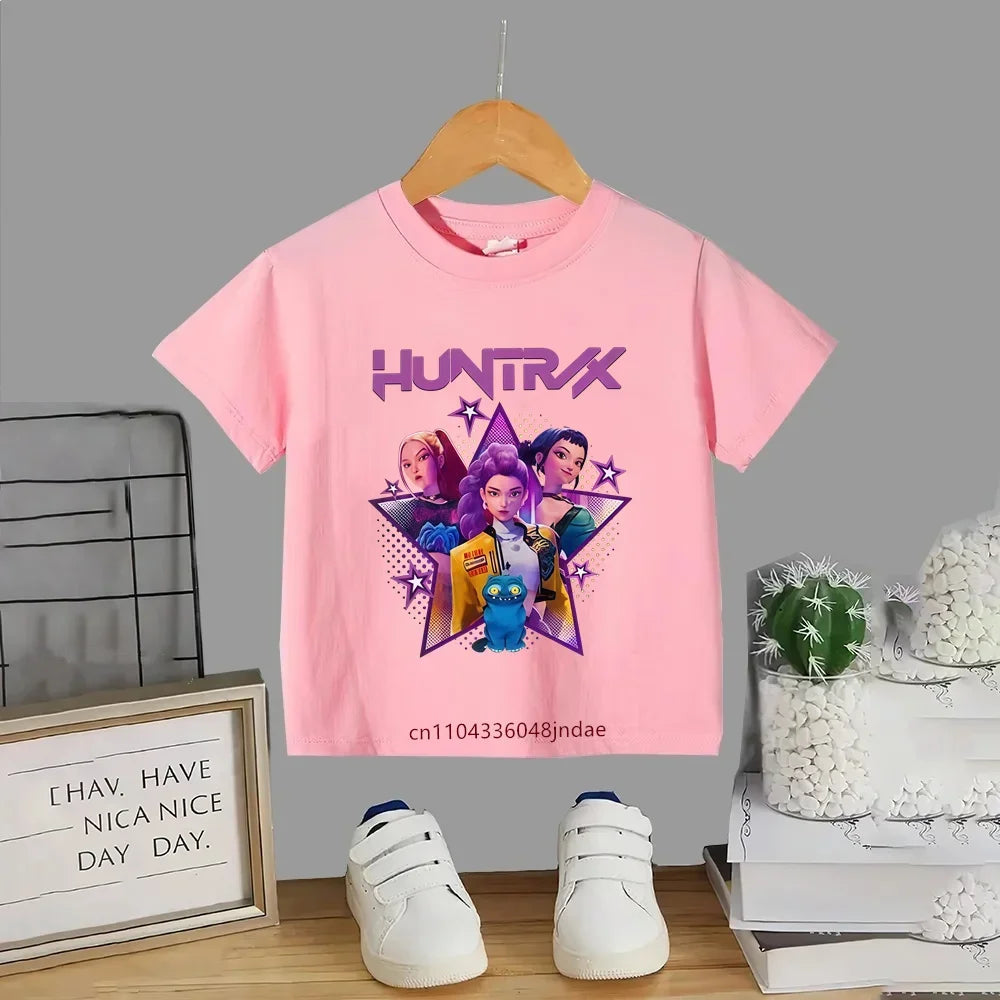 Baby Girl Clothes2025 Movie Crew Neck Cartoon Girls Boys Tee Kids T-shirt KPop Demon Hunters Print Fashion Casual Tops Casual