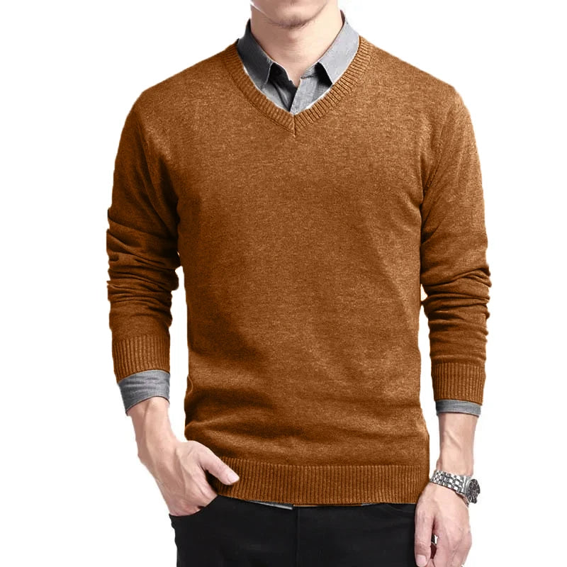 New Men Long Sleeve Pullovers Sweaters Outdoor Man V Neck Male Sweaters Fashion Loose Fit Knit Basic Casual Business Tops
