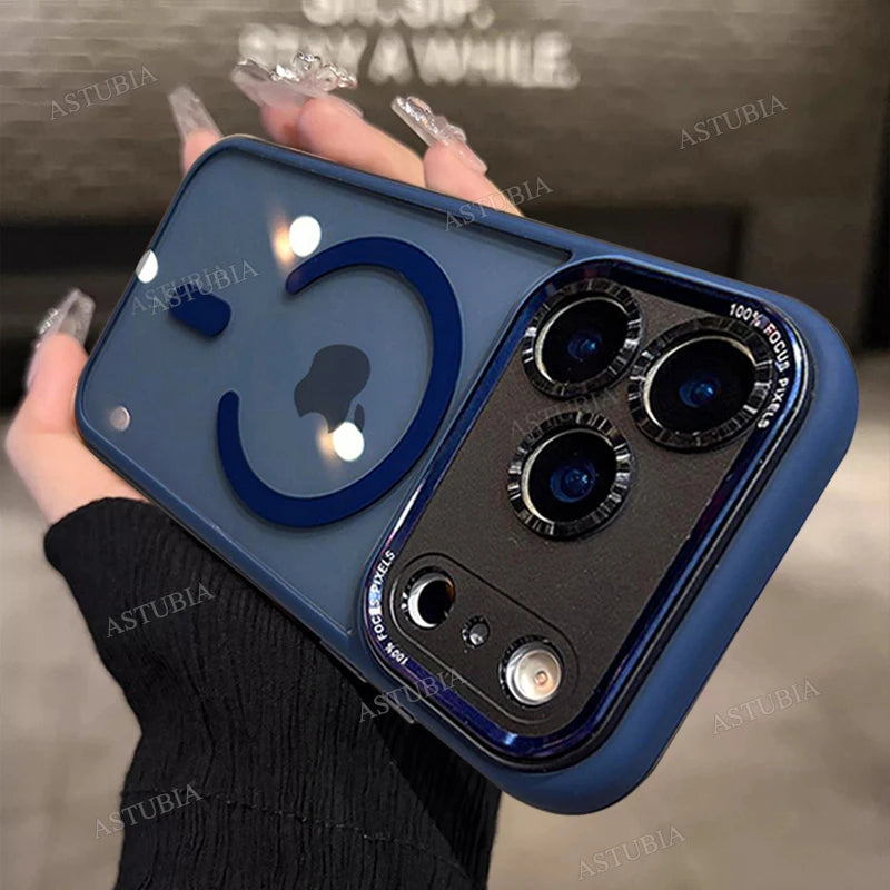 Luxury Magnetic Metal Lens Bumper Protection Case For iPhone 17 Air 16 15 14 13 12 11 Pro Max Plus Magsafe Acrylic Clear Cover