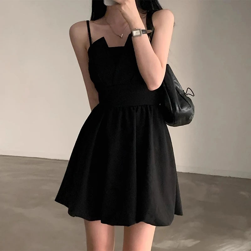 Spring Summer Chic  Knot Belted Pleated  Flower Bud Strap Dr ort Women's Skirt High Waist No Sve Pure Color