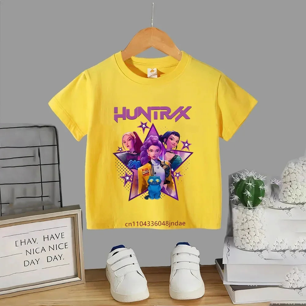 Baby Girl Clothes2025 Movie Crew Neck Cartoon Girls Boys Tee Kids T-shirt KPop Demon Hunters Print Fashion Casual Tops Casual