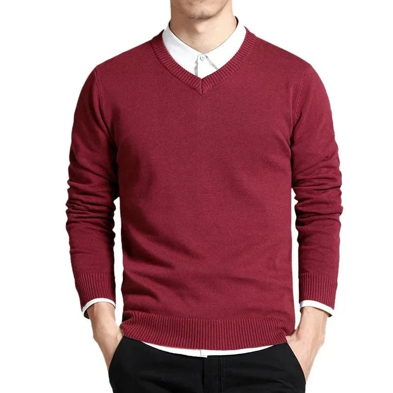 New Men Long Sleeve Pullovers Sweaters Outdoor Man V Neck Male Sweaters Fashion Loose Fit Knit Basic Casual Business Tops