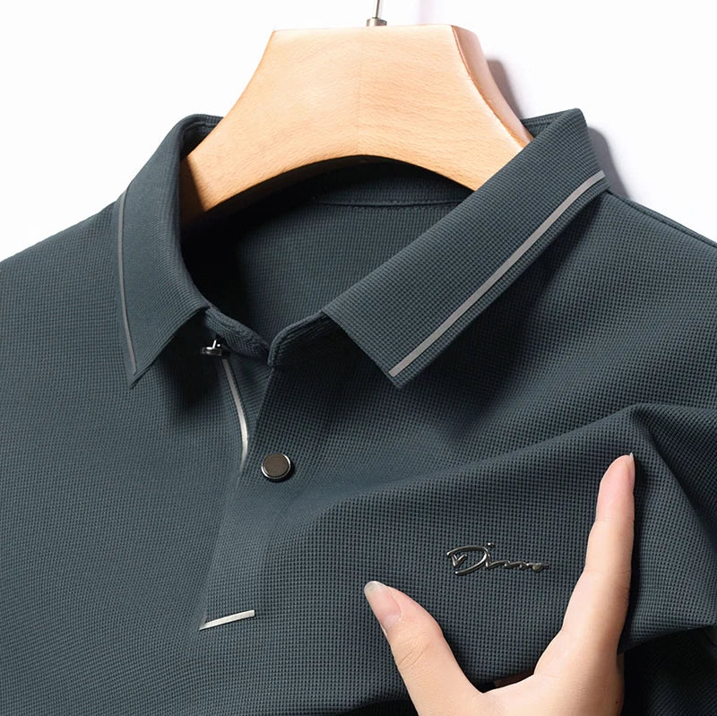 High Quality Ice Silk Polo Shirt Long Sleeve Skin-friendly T-shirt 2023 Autumn Fashion Trend Simple Business Handsome Lapel Ropa