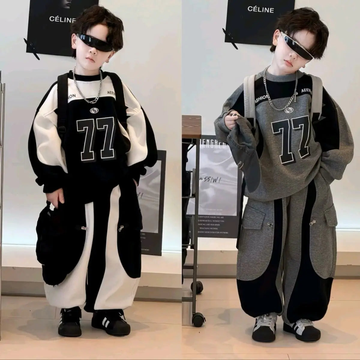 2025 Autumn and Winter Boys' Casual Suit New Children's Handsome Korean Version Alphabet Top Trousers Velvet Two-piece Set